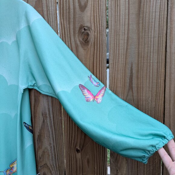 Vintage 60's-70's Butterfly Print Turquoise Maxi Dress MuuMuu - Tique of Cali - Picture 5 of 6